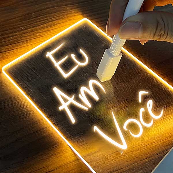 Luminária LED Criativa 3D: Lousa Acrílica Personalizável com Caneta, Decoração Única