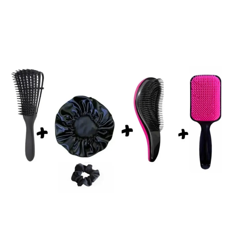 Kit Cabelo Completo: Escovas Mágica, Polvo, Raquete, Touca de Cetim