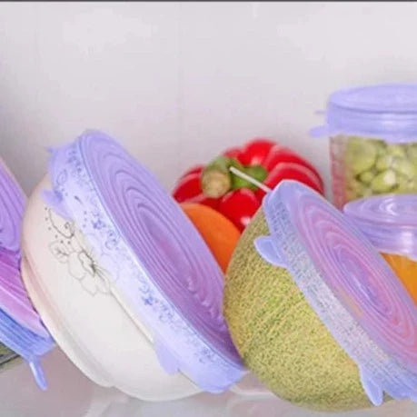 Kit 6 Tampas de Silicone Flexível Reutilizáveis Universal para Alimentos Frescos Tigelas Potes Panelas