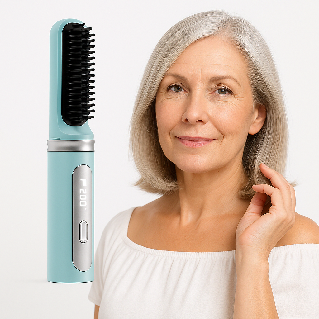 Escova Alisadora Sem Fio Portátil GlowGlam: Cabelos Lisos e Brilhantes em Minutos