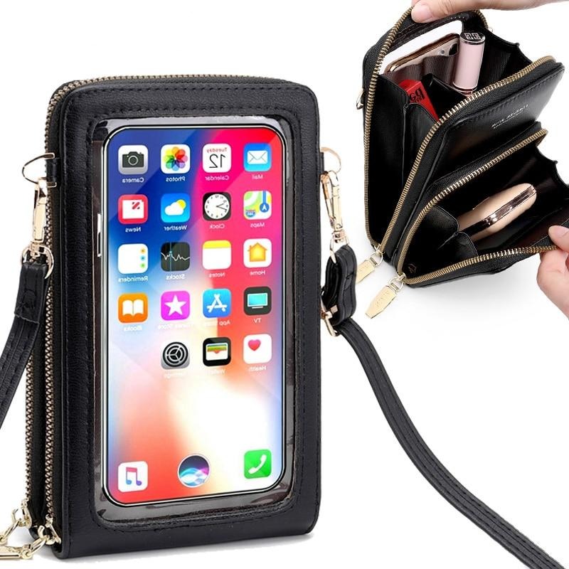 Bolsa Transversal Feminina Elegante com Porta Celular Touchscreen Integrado Segura