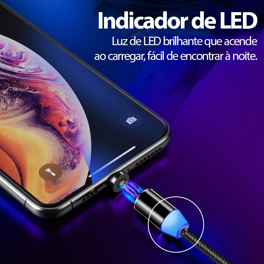 Cabo Magnético Carregamento Rápido 360º LED Universal iPhone Android