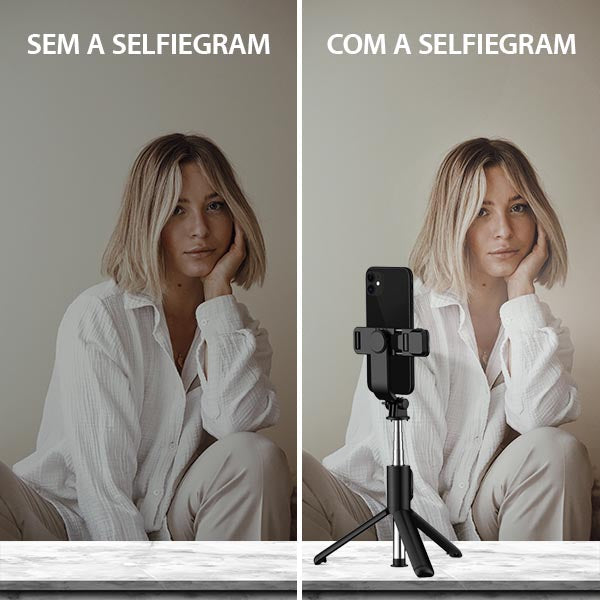 Selfiegram Tripé 4 em 1: Luz Integrada, Bluetooth, Fotos/Vídeos Perfeitos