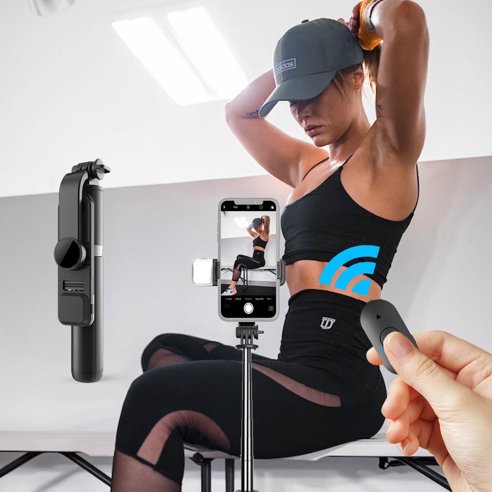 Selfiegram Tripé 4 em 1: Luz Integrada, Bluetooth, Fotos/Vídeos Perfeitos