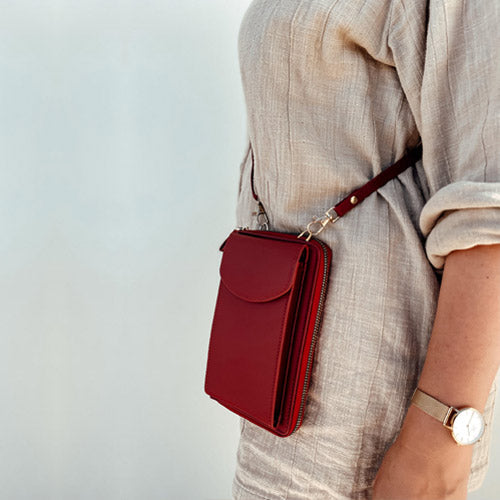 Bolsa Crossbody Eleganta Feminina Compacta Versátil com Carteira Integrada Couro PU