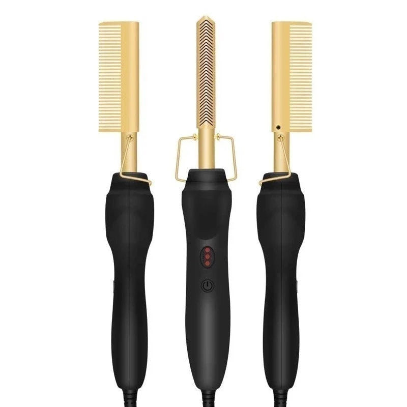 Pente Alisador GoldGlam Bivolt: Cabelos Lisos, Sem Frizz, Brilho Espelhado Instantâneo