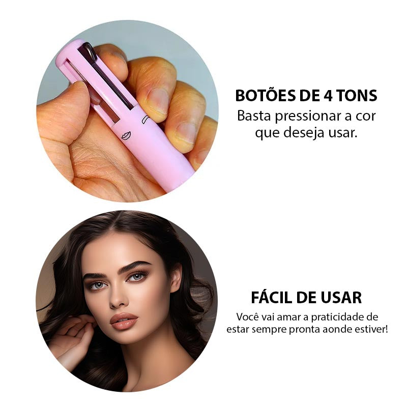 Caneta Maquiagem QuadraGlam 4 em 1: Delineador, Sobrancelha, Batom, Iluminador Multifuncional