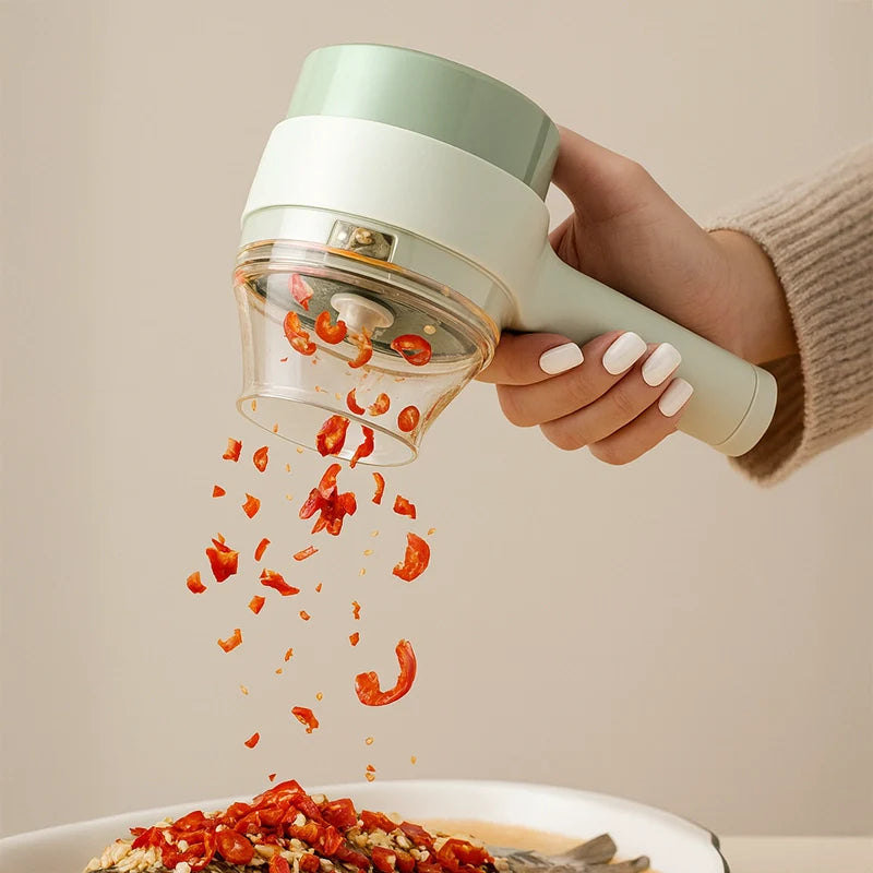 SlicePro Cortador Elétrico 4 em 1 Sem Fio: Triturador de Legumes Multifuncional