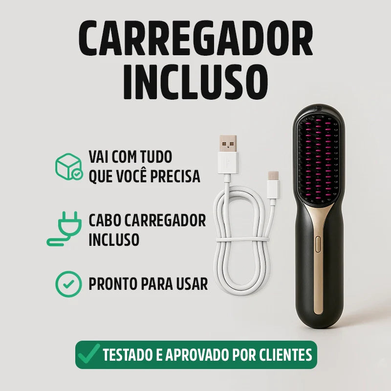 Escova Alisadora 5 em 1 PureGlam Sem Fio: Alise, Modele e Elimine Frizz Rapidamente