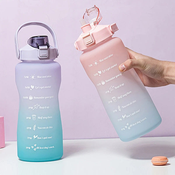 Garrafa de Água Motivacional Degradê: Hidratação com Estilo, Kit 3x1 Personalizável