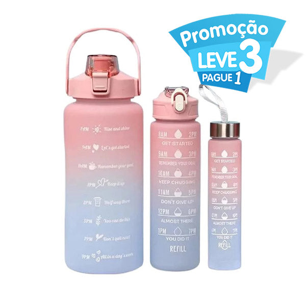 Garrafa de Água Motivacional Degradê: Hidratação com Estilo, Kit 3x1 Personalizável
