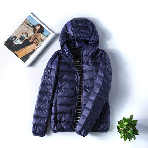 Jaqueta Puffer Feminina Premium com Capuz: Leve, Quente e Impermeável de Ganso