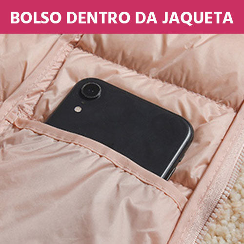 Jaqueta Puffer Feminina Premium com Capuz: Leve, Quente e Impermeável de Ganso