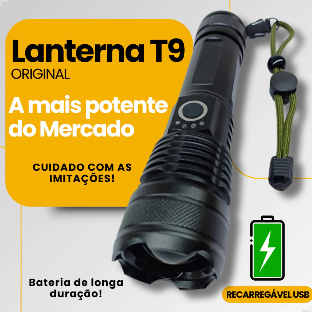 Lanterna Tática Recarregável USB T9 P50: Iluminação Extrema e Duradoura