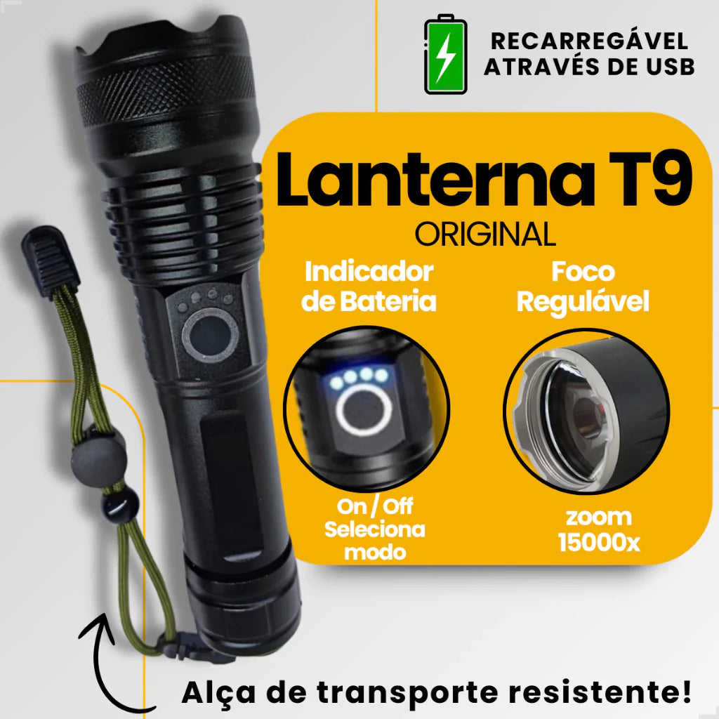 Lanterna Tática Recarregável USB T9 P50: Iluminação Extrema e Duradoura