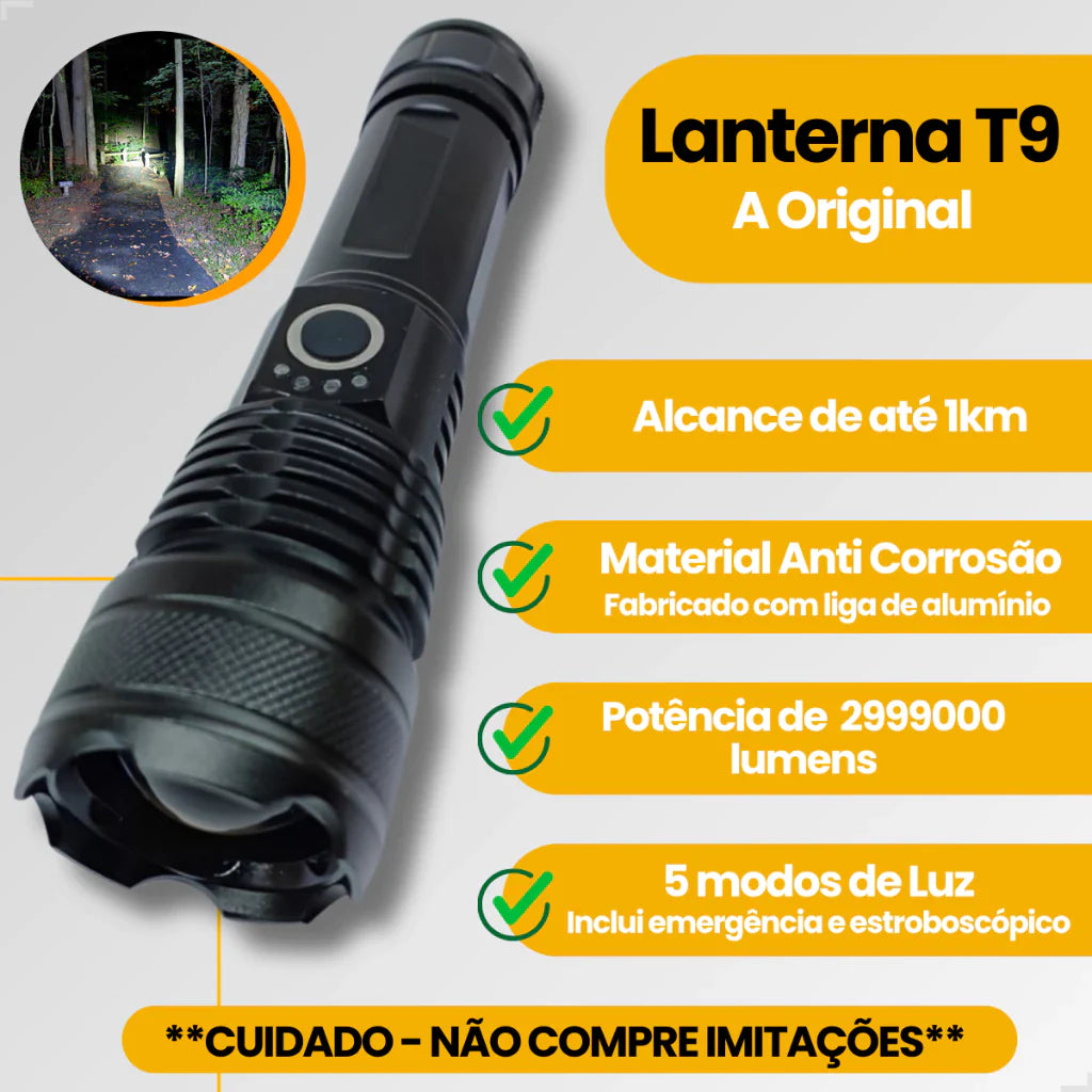 Lanterna Tática Recarregável USB T9 P50: Iluminação Extrema e Duradoura