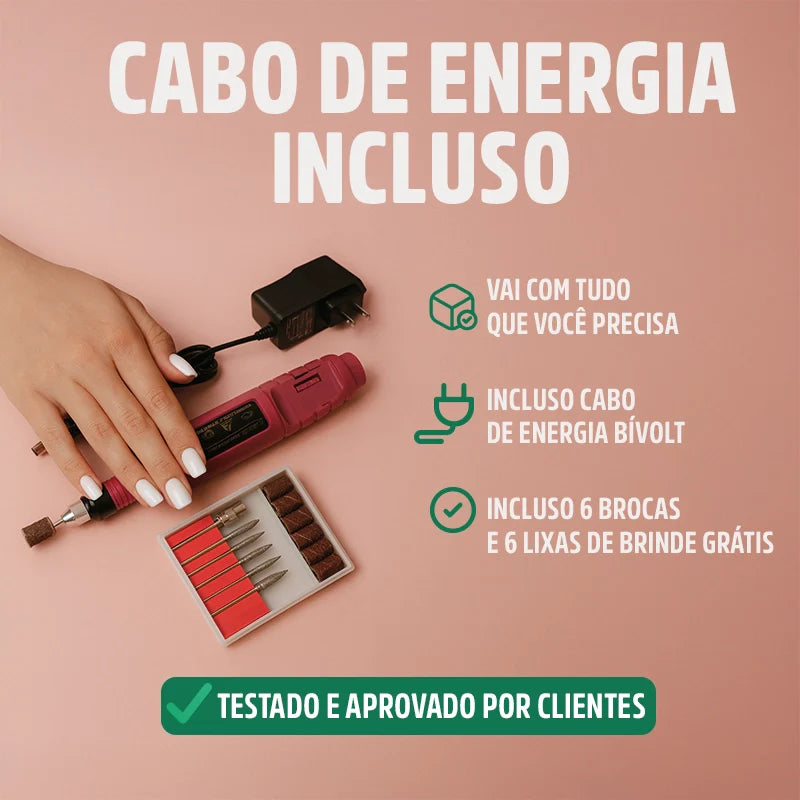 Lixa de Unha Elétrica Bivolt Profissional 6 em 1 Megapen para Manicure