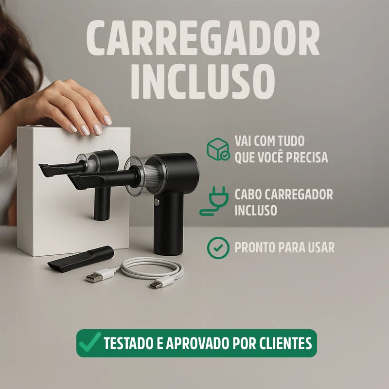 Mini Aspirador de Pó Portátil PureVac Recarregável: Limpeza Rápida e Eficiente