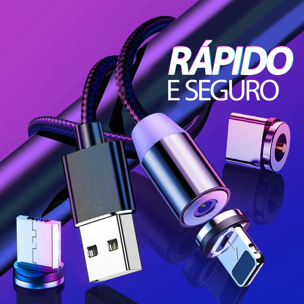 Cabo Magnético Carregamento Rápido 360º LED Universal iPhone Android