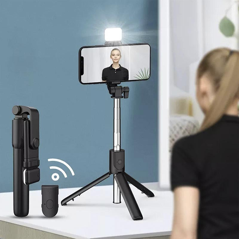 Selfiegram Tripé Multifuncional 5 em 1: Luz LED, Bluetooth, Fotos e Vídeos