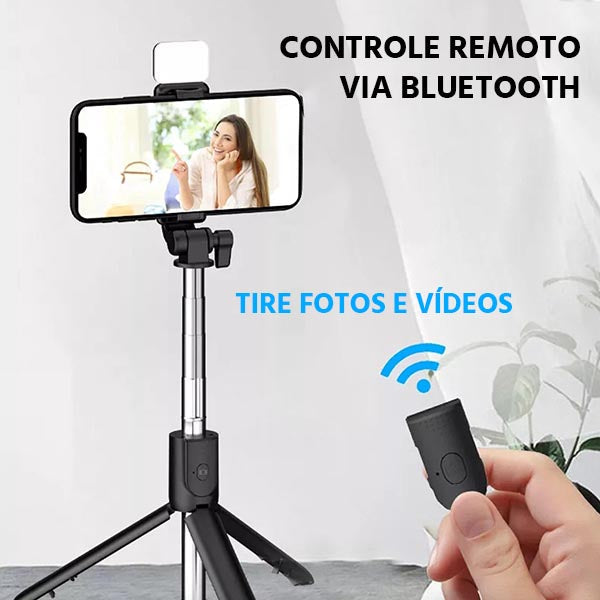 Selfiegram Tripé Multifuncional 5 em 1: Luz LED, Bluetooth, Fotos e Vídeos