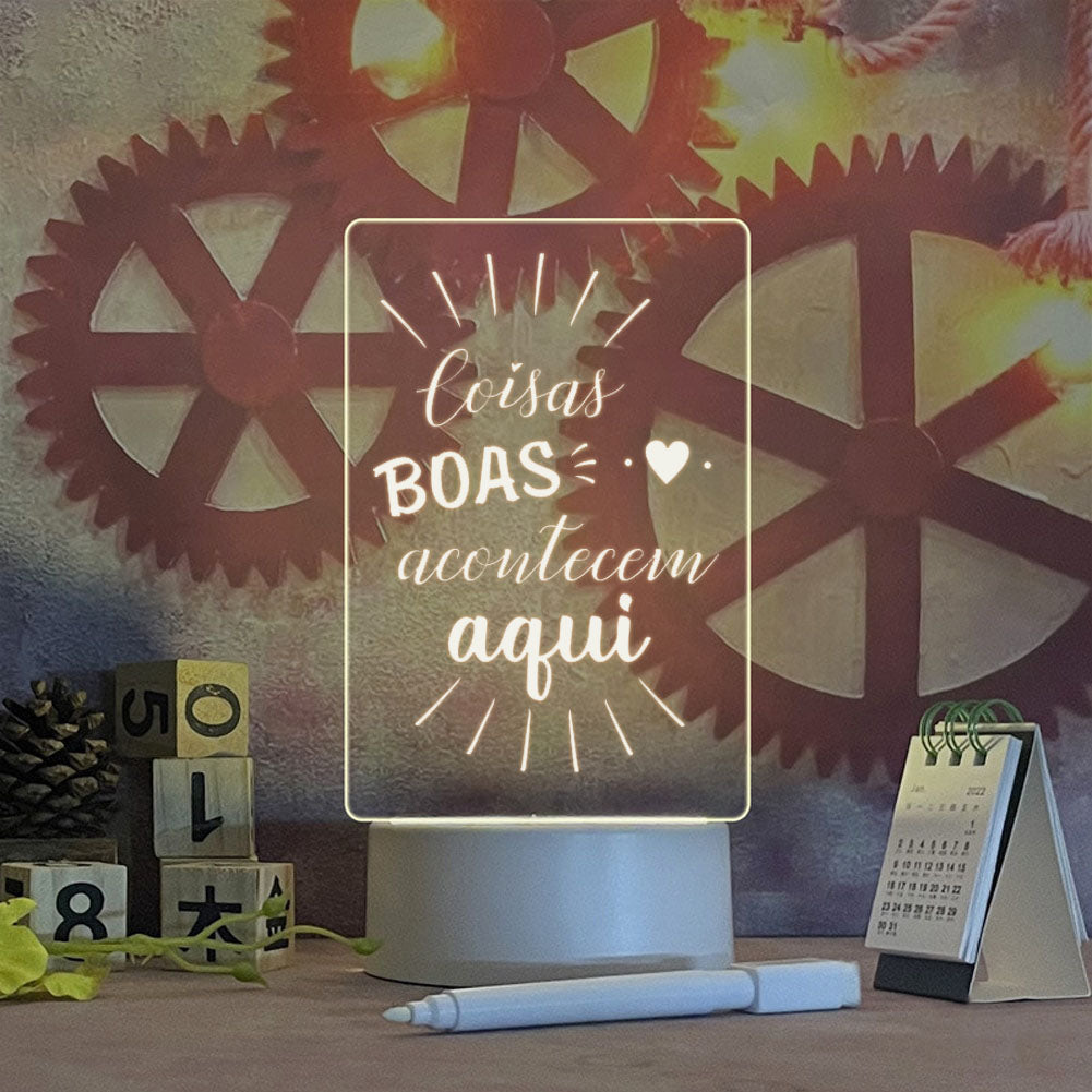 Luminária LED Criativa 3D: Lousa Acrílica Personalizável com Caneta, Decoração Única