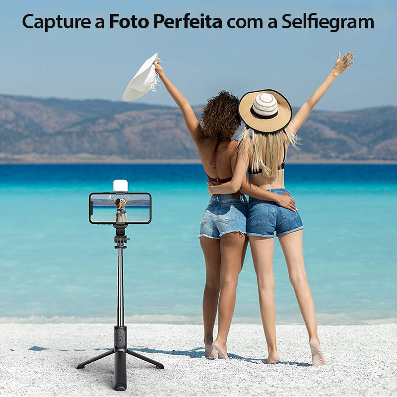 Selfiegram Tripé 4 em 1: Luz Integrada, Bluetooth, Fotos/Vídeos Perfeitos
