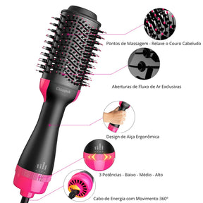 Escova Alisadora Secadora PermaGlam 4 em 1: Cabelos Lisos, Modelados e Brilhantes