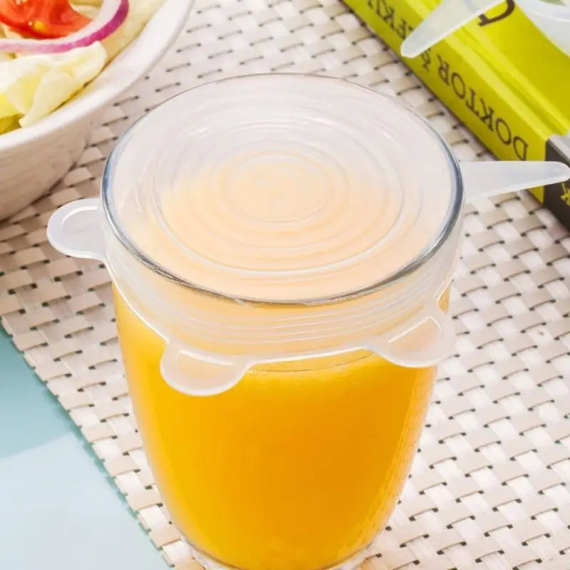 Kit 6 Tampas de Silicone Flexível Reutilizáveis Universal para Alimentos Frescos Tigelas Potes Panelas