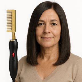 Pente Alisador GoldGlam Bivolt: Cabelos Lisos, Sem Frizz, Brilho Espelhado Instantâneo