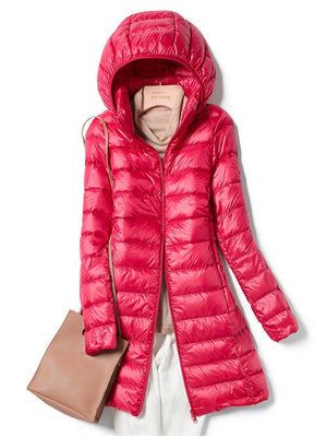 Jaqueta Puffer Feminina Longa com Capuz, Quente e Estilosa para o Inverno