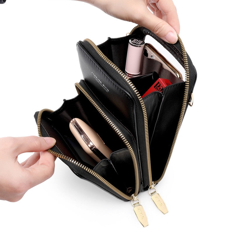 Bolsa Transversal Feminina Elegante com Porta Celular Touchscreen Integrado Segura