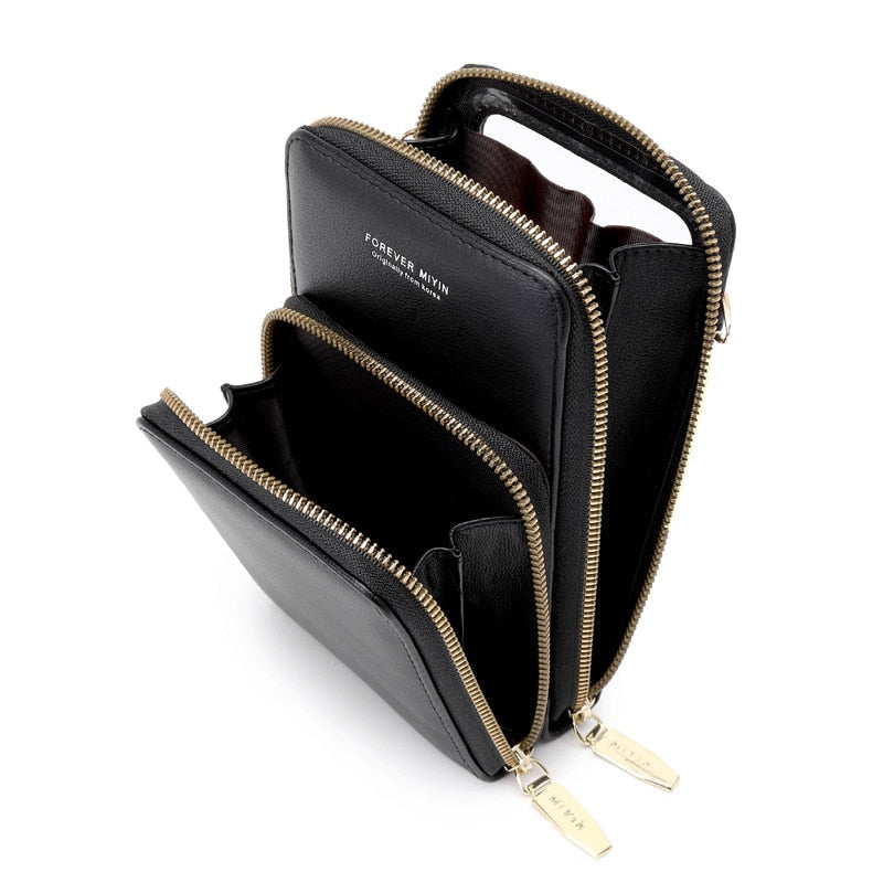 Bolsa Transversal Feminina Elegante com Porta Celular Touchscreen Integrado Segura