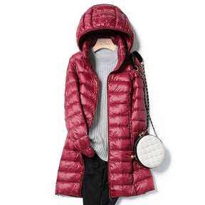 Jaqueta Puffer Feminina Longa com Capuz, Quente e Estilosa para o Inverno