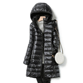 Jaqueta Puffer Feminina Longa com Capuz, Quente e Estilosa para o Inverno