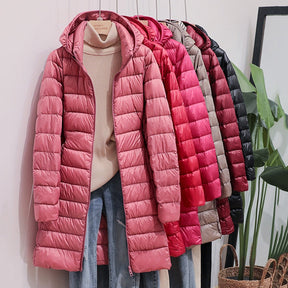 Jaqueta Puffer Feminina Longa com Capuz, Quente e Estilosa para o Inverno