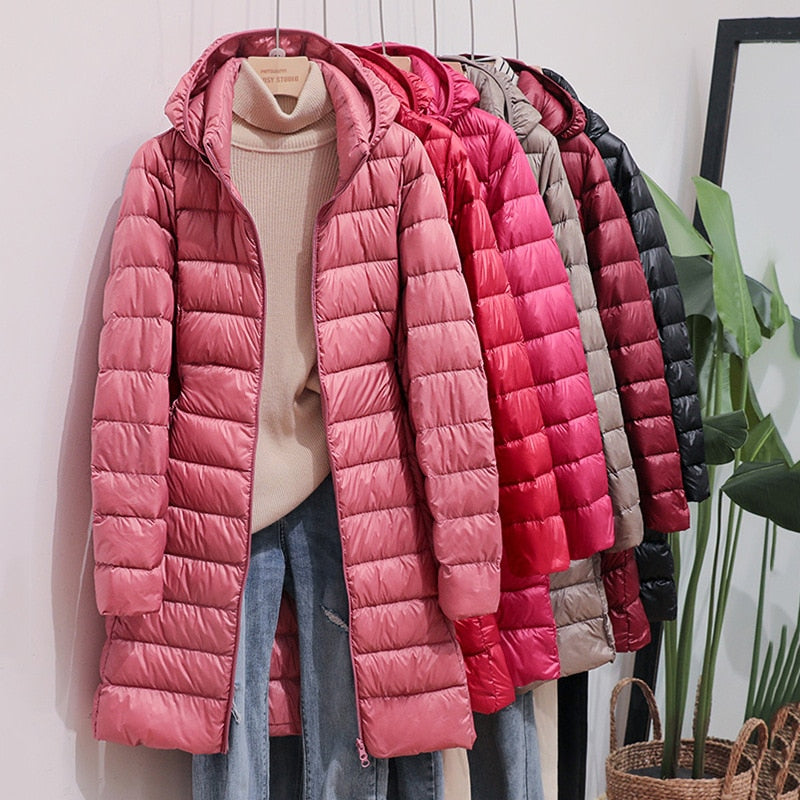 Jaqueta Puffer Feminina Longa com Capuz, Quente e Estilosa para o Inverno