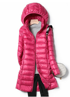 Jaqueta Puffer Feminina Longa com Capuz, Quente e Estilosa para o Inverno