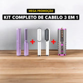 Kit Cabelo 3 em 1: Pente, Escova Alisadora, Modelador Cachos Portátil Profissional