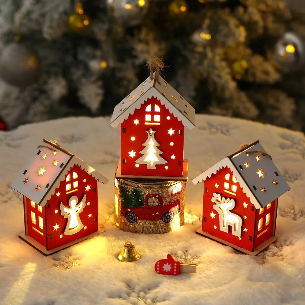 Mini Casa Natalina Decorativa Detalhada Iluminada com Luzes LED para Decoração Festiva