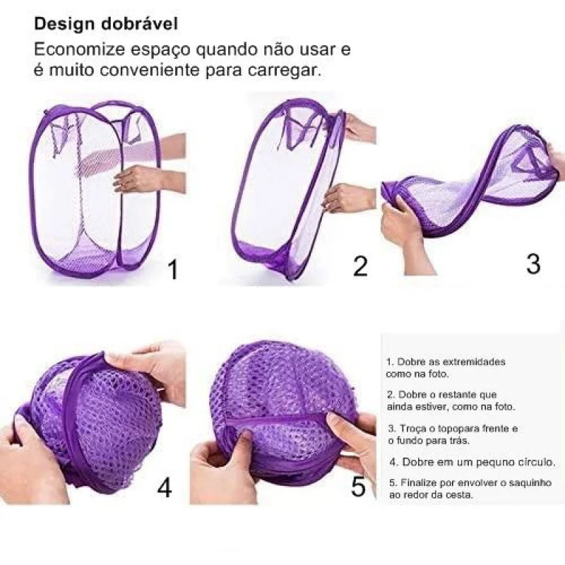 Cesto Organizador Dobrável Multifuncional Tela Malha Roupa Brinquedos Casa Viagem