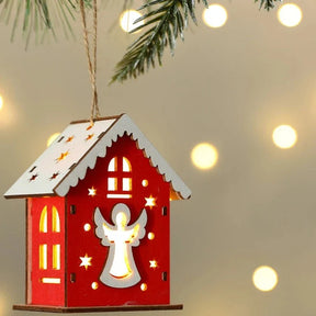 Mini Casa Natalina Decorativa Detalhada Iluminada com Luzes LED para Decoração Festiva