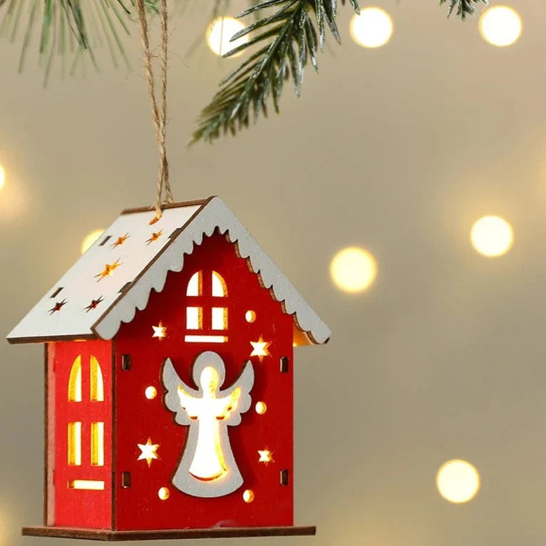 Mini Casa Natalina Decorativa Detalhada Iluminada com Luzes LED para Decoração Festiva