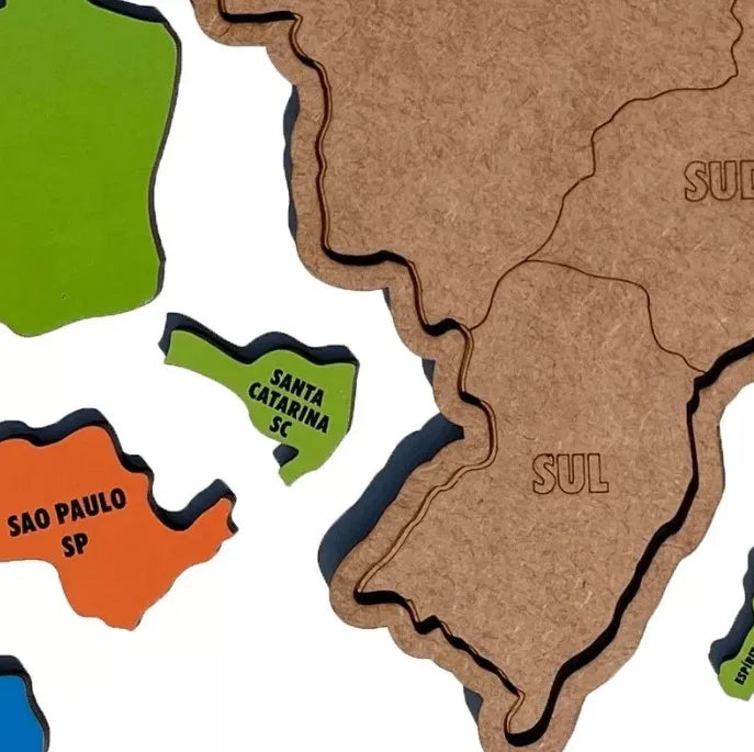 Quebra-Cabeça Educativo Infantil Mapa do Brasil de Madeira Colorido Interativo