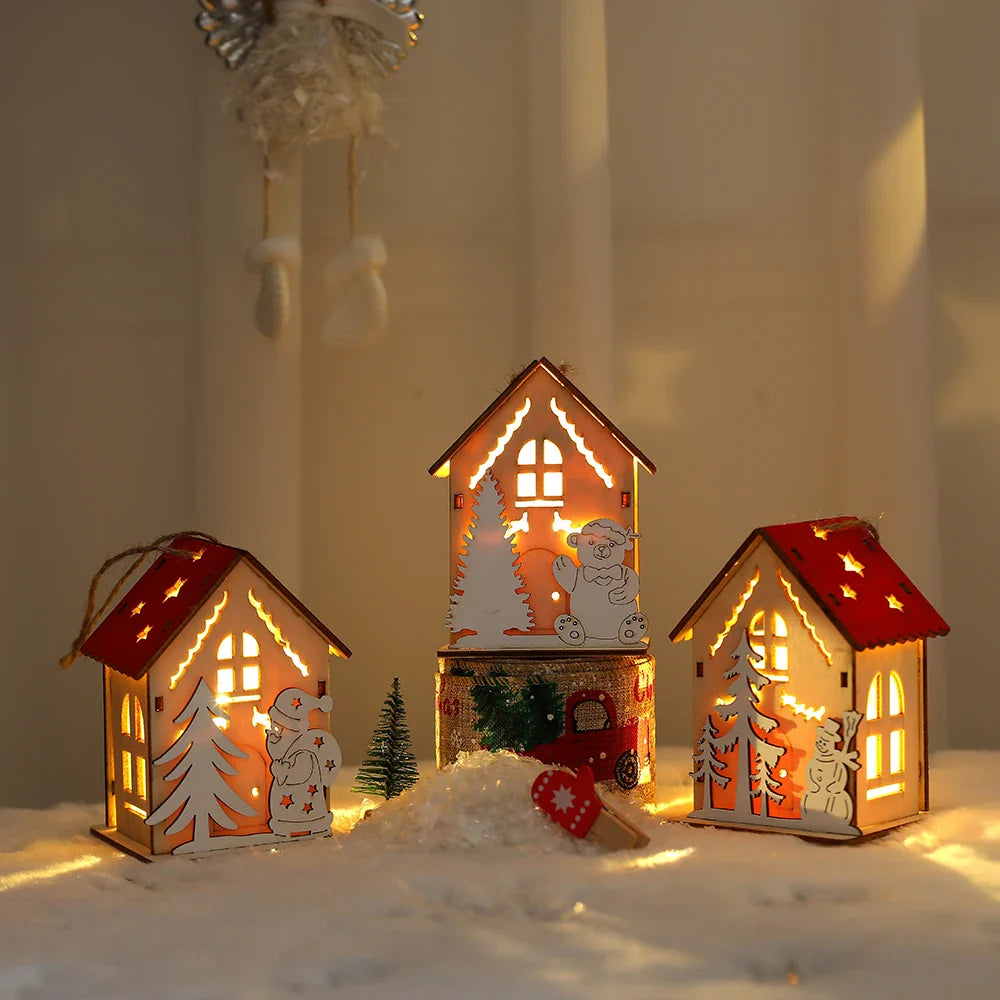 Mini Casa Natalina Decorativa Detalhada Iluminada com Luzes LED para Decoração Festiva