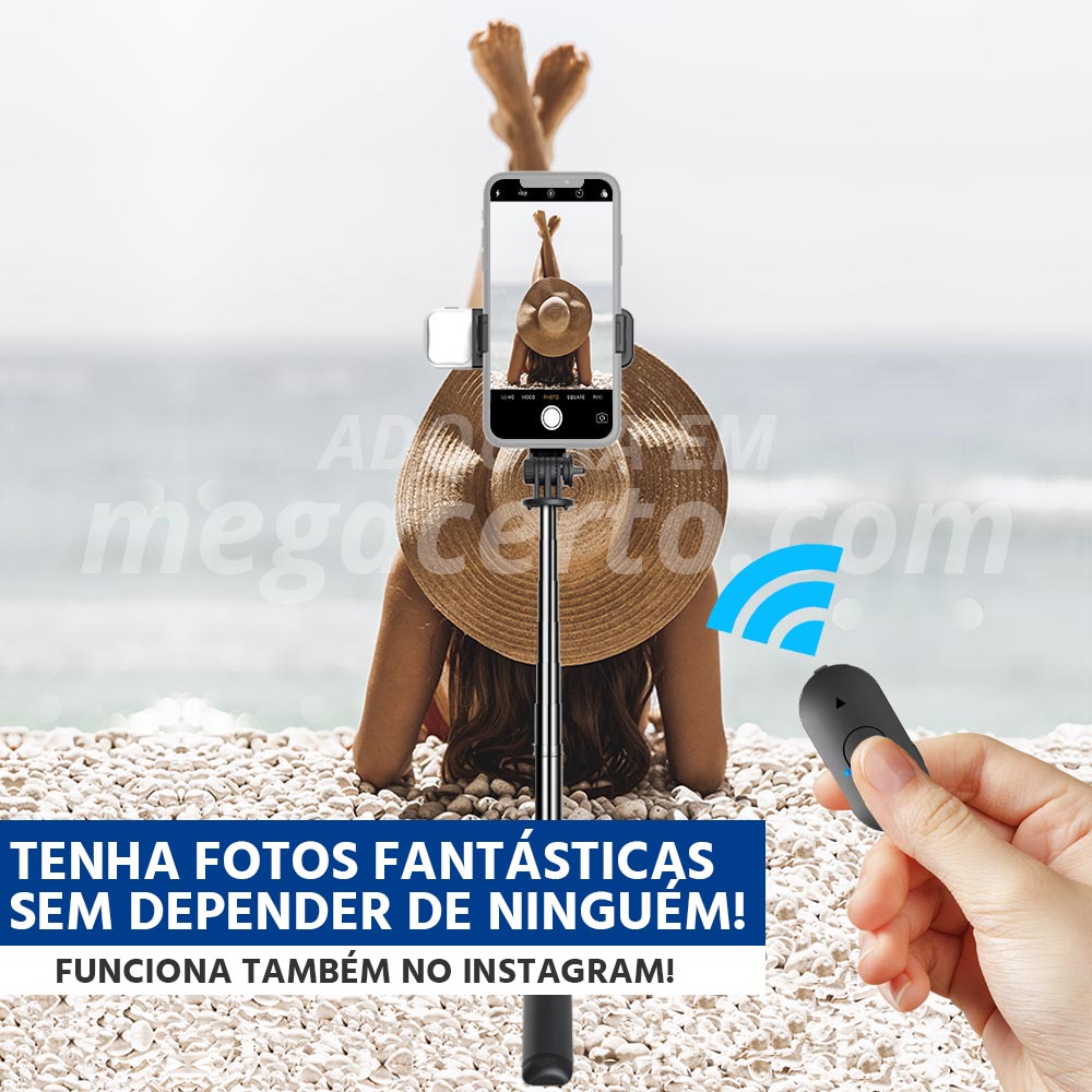 Selfiegram Tripé 4 em 1: Luz Integrada, Bluetooth, Fotos/Vídeos Perfeitos