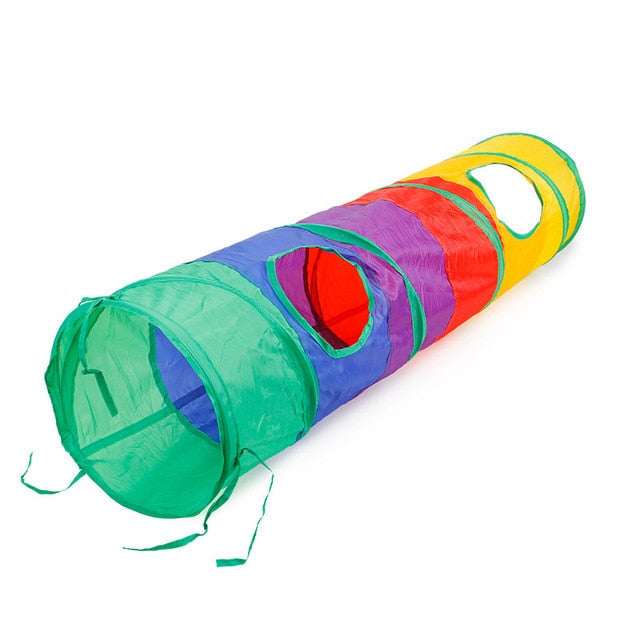 Túnel Interativo Colorido para Gatos: Brinquedo Dobrável com Bolinha Pompom Playtime