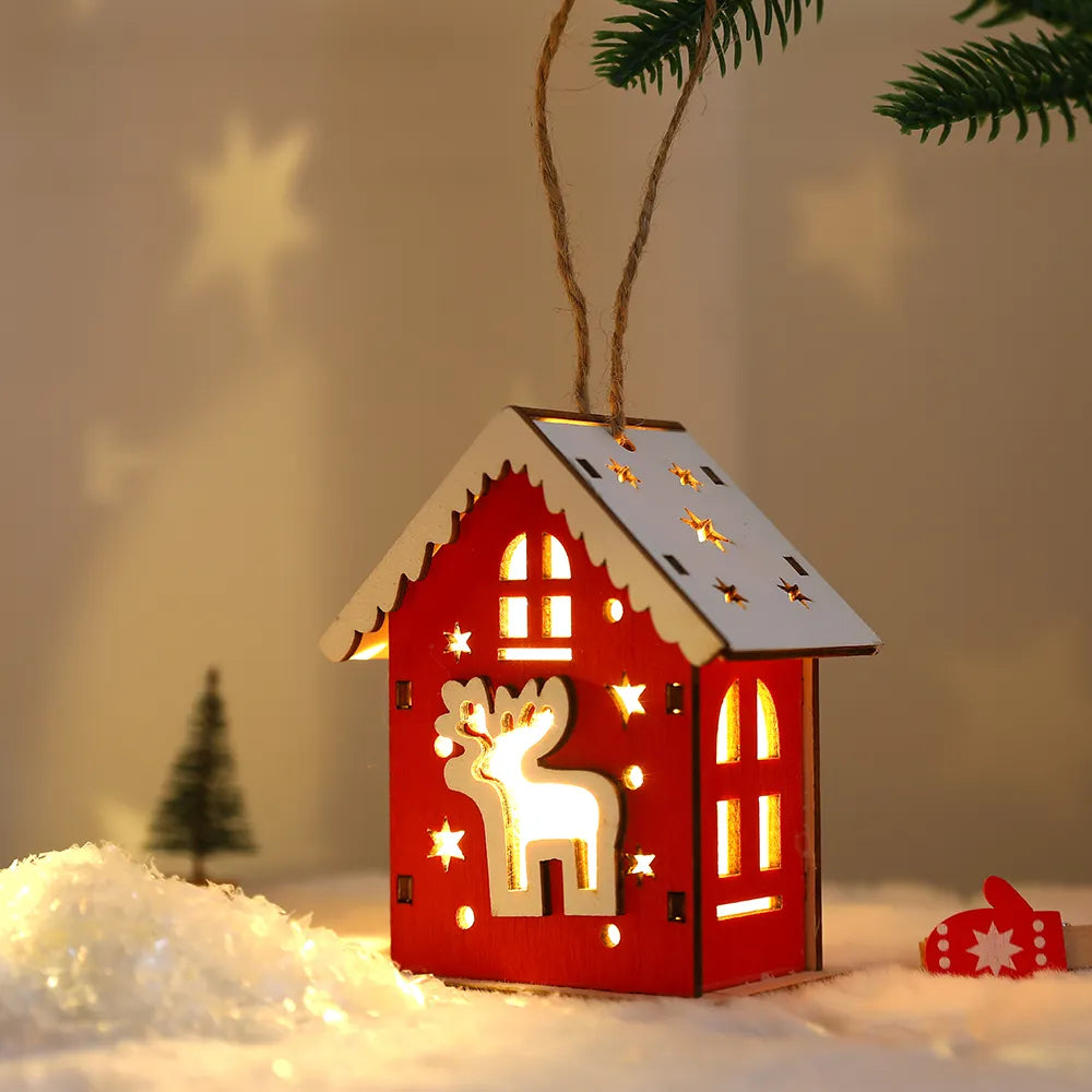 Mini Casa Natalina Decorativa Detalhada Iluminada com Luzes LED para Decoração Festiva