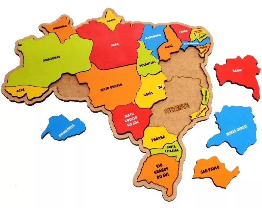 Quebra-Cabeça Educativo Infantil Mapa do Brasil: Geografia Divertida, Peças Coloridas