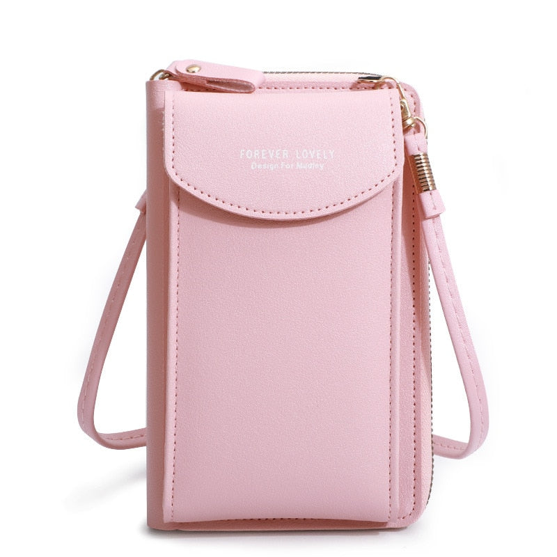 Bolsa Crossbody Eleganta Feminina Compacta Versátil com Carteira Integrada Couro PU